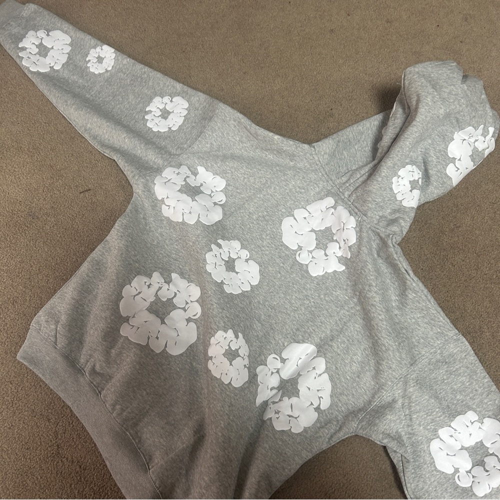 Gray Hoodie with White Floral Print